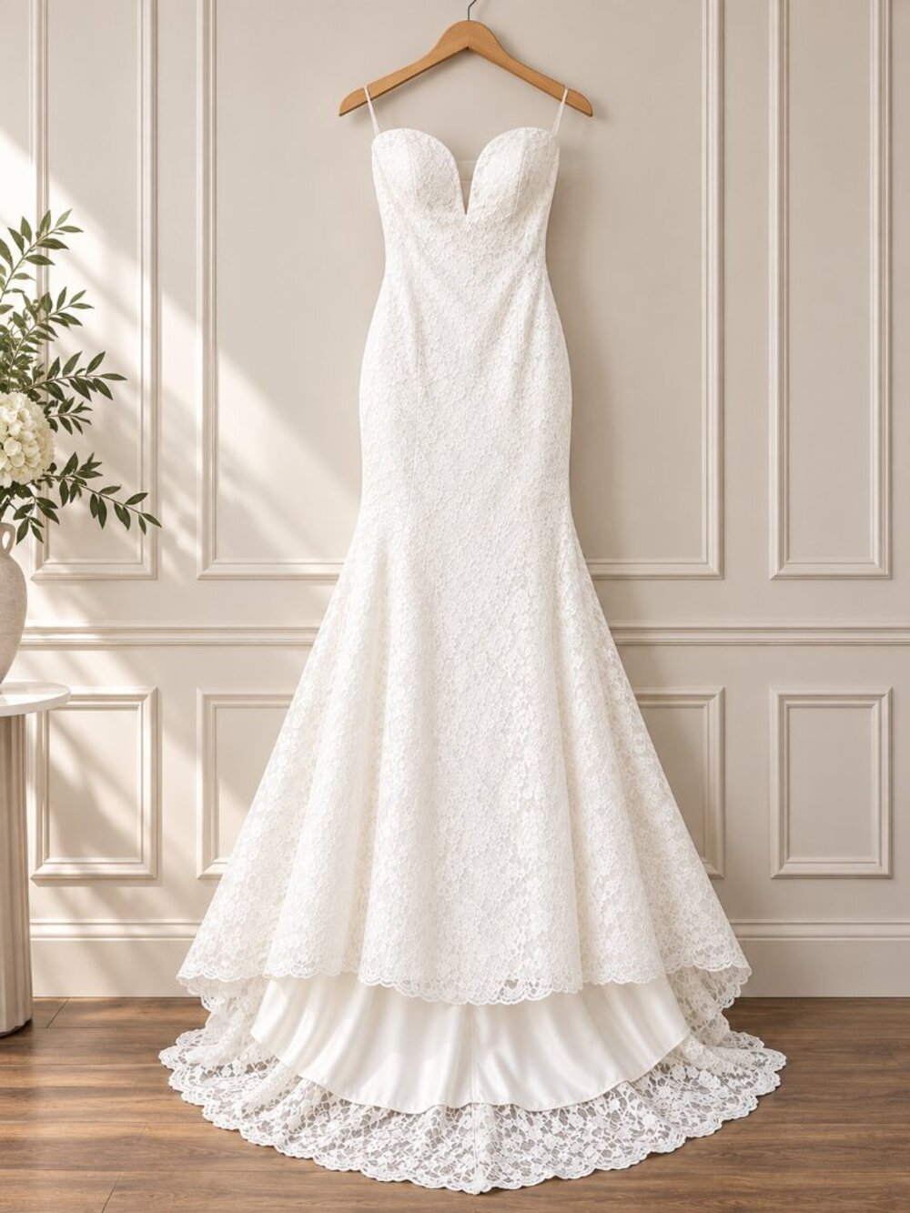 Lulus Gorgeous Love Lace Strapless Mermaid Wedding Dress XL Sweetheart Train NWT - Picture 3 of 14